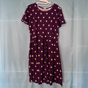 LuLaRoe Amelia Purple w/ Teal, Yellow, White Squares Dress 2XL